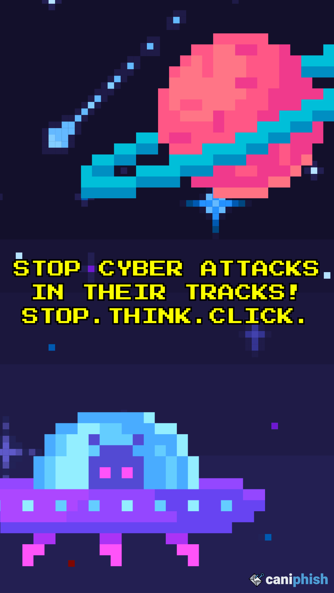 Poster advising to stop, think, then click