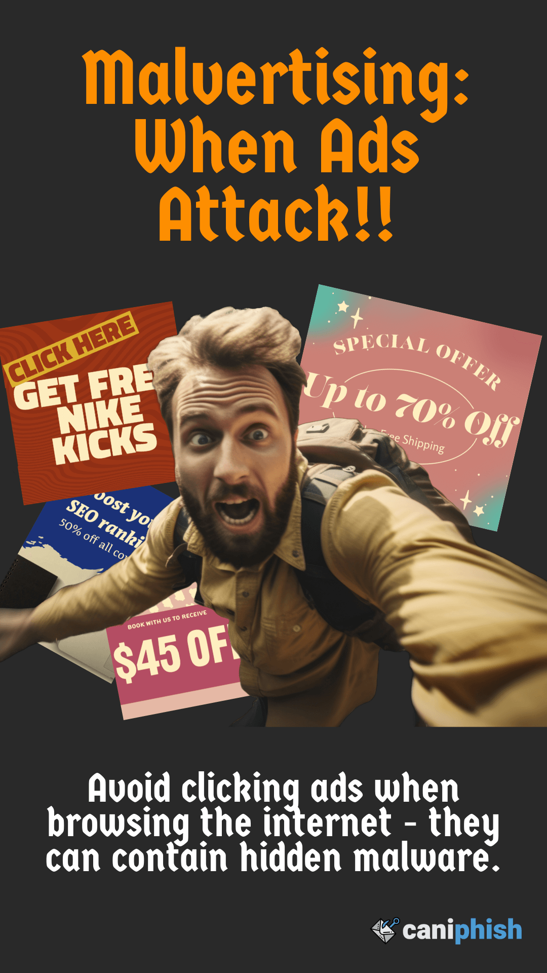 Poster depicting a warning that ads may contain hidden malware