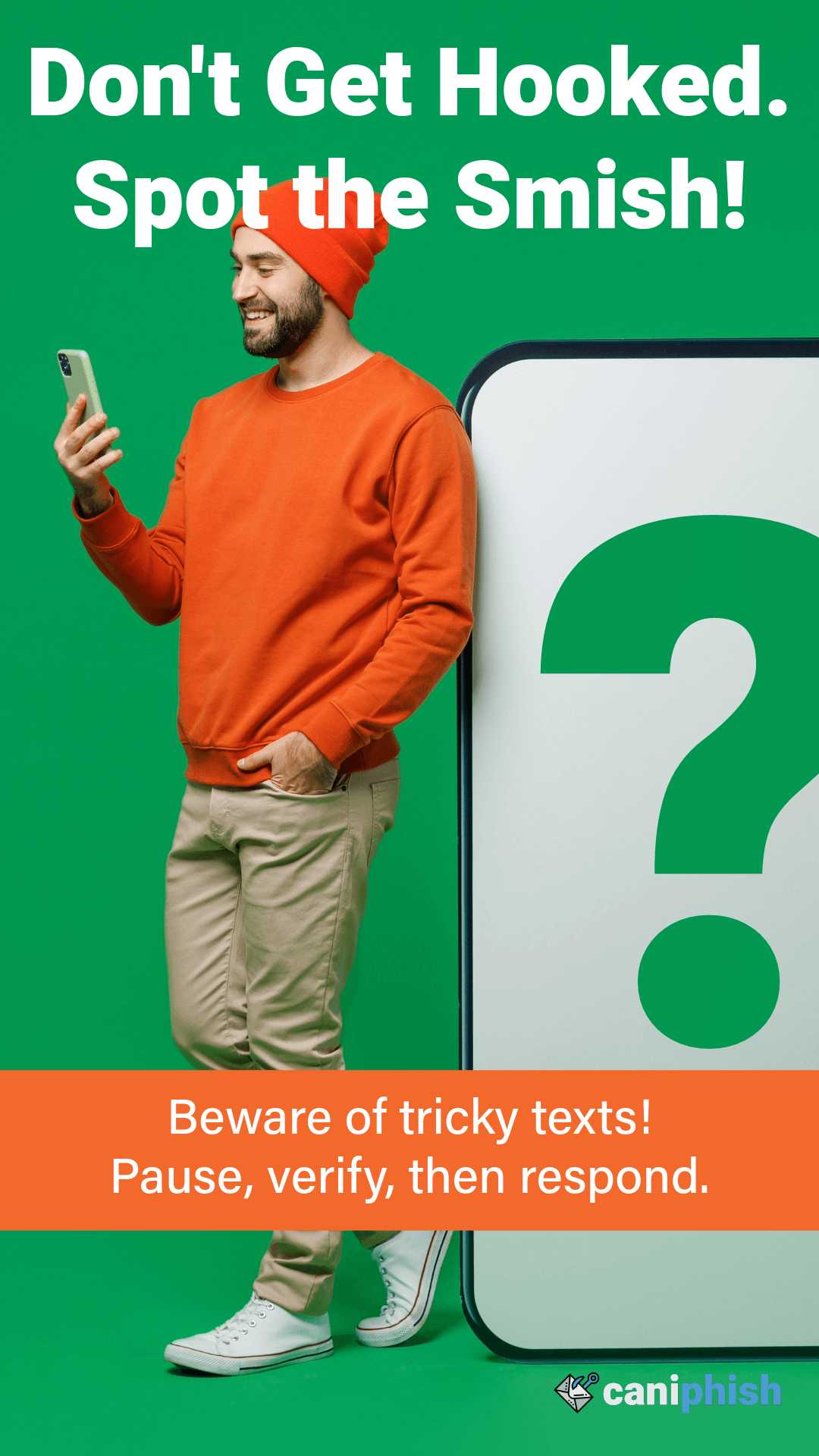 Poster depicting how to stay aware of smishing attacks.